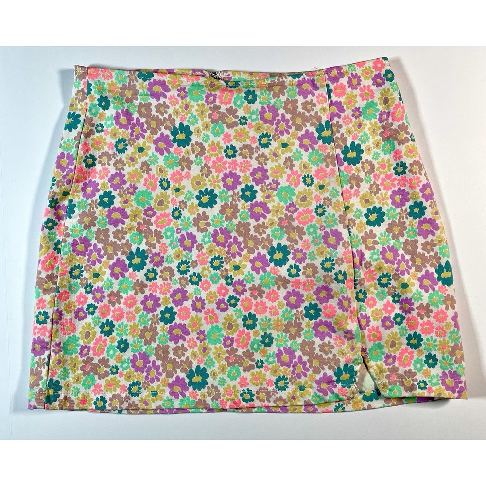 Wild Fable Mini Skirt Womens Size 10 Multicolor Floral Cotton Blend Zip 15"